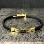 14k gouden armband met leder band, Ophalen of Verzenden, Nieuw, Goud
