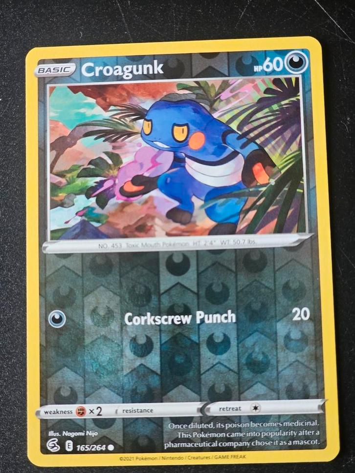 Pokémon kaart - Fusion Strike - Croagunk 165/264 reverse, Hobby en Vrije tijd, Verzamelkaartspellen | Pokémon, Nieuw, Losse kaart
