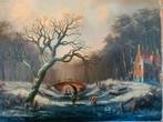 Winterlandschap op hout W. Kaps gesigneerd, Ophalen