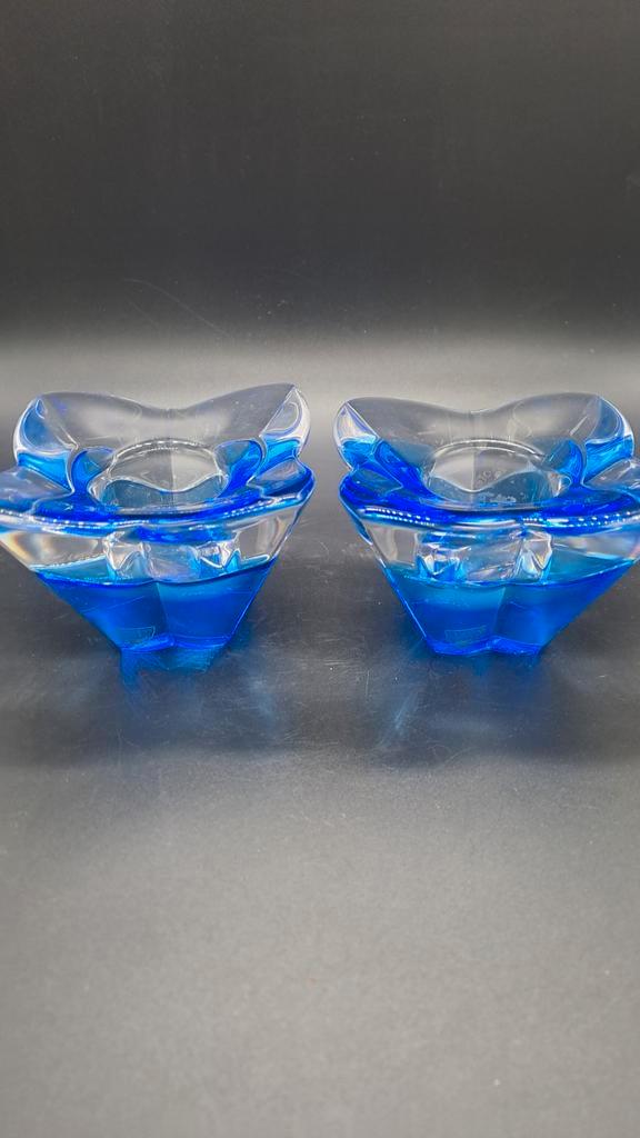 Orrefors Cornflower Waxinelichthouder Set - Lars Hellsten, Huis en Inrichting, Woonaccessoires | Kandelaars en Kaarsen, Gebruikt