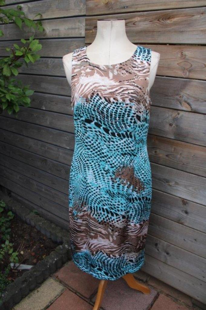 Jurk aqua/ bruin Joseph Ribkoff mt 42 Vaste prijs, Kleding | Dames, Jurken, Zo goed als nieuw, Maat 42/44 (L), Blauw, Ophalen of Verzenden