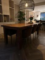 Teak houten eettafel met 6 leren stoelen, Huis en Inrichting, Tafels | Eettafels, Gebruikt, Teakhout, 200 cm of meer, Rechthoekig
