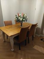 Landelijke massief houten eettafel met 4 Loomstoelen, Ophalen, Zo goed als nieuw, Landelijk, 4 tot 6 stoelen