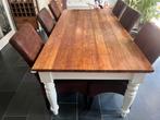 Massief eikenhouten tafel met acht stoelen 200x100cm eiken, Huis en Inrichting, Complete eetkamers, Ophalen, Gebruikt, Landelijk