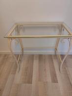 Bijzettafel met glasplaat en wit stalen frame, Huis en Inrichting, Ophalen, Gebruikt, Glas, 25 tot 50 cm