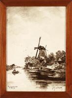 Tegel met molenlandschap naar F.J. du Chattel, Rozenburg Den, Ophalen of Verzenden