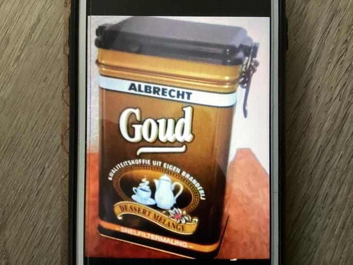 Albrecht goud blik vintage koffie voorraad blik beugel Aldi, Verzamelen, Blikken, Zo goed als nieuw, Overige, Ophalen of Verzenden