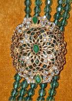 Vintage Gouden Sieradenset met Groene Strass, Ophalen of Verzenden, Goud, Ketting, Verguld