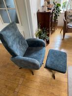 Fauteuil met voetenbank (velours grijs-blauw), Ophalen, Gebruikt, Minder dan 75 cm, Velours stof, modern klassiek