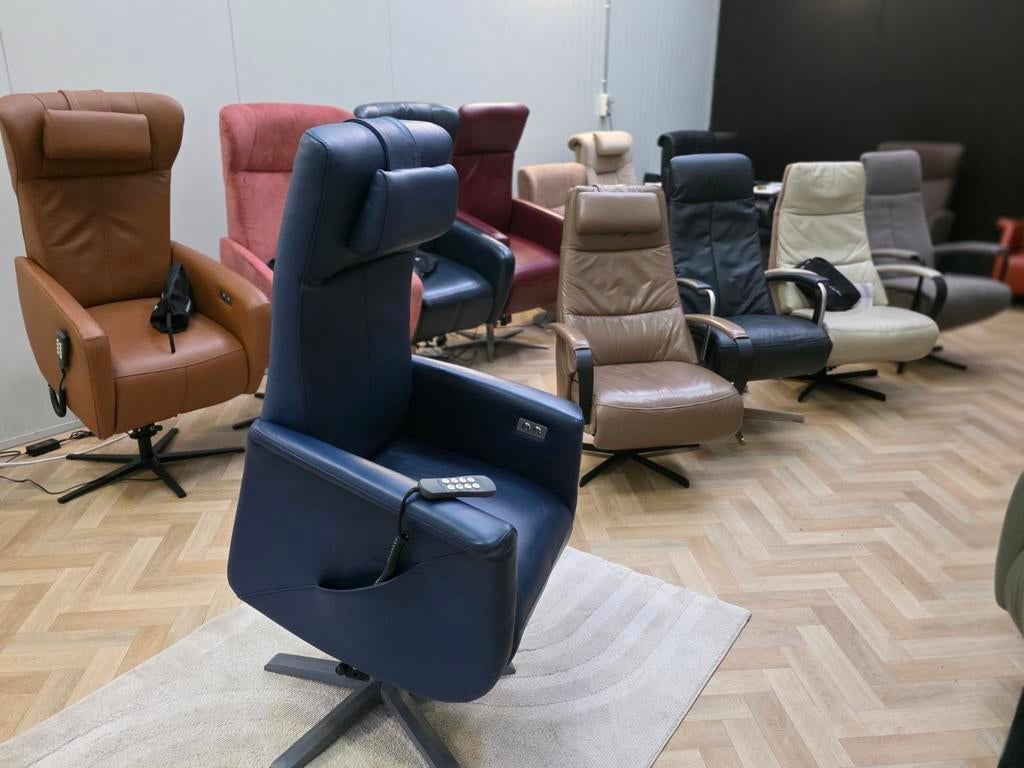 Prominent accu sta op en relaxfauteuil leer marine ster, Huis en Inrichting, Fauteuils, Minder dan 75 cm, Ophalen of Verzenden