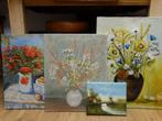 4 x olieverf schilderij bloemen in vaas bloemen boeket, Ophalen