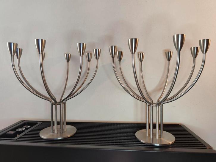 Ikea 2x vintage 8-armige rvs kandelaar Stockholm Hagberg, Huis en Inrichting, Woonaccessoires | Kandelaars en Kaarsen, Gebruikt