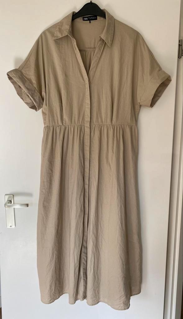 Zgan Zara blouse jurk maat XXL linnen / katoen, Kleding | Dames, Jurken, Zo goed als nieuw, Maat 46/48 (XL) of groter, Groen, Onder de knie