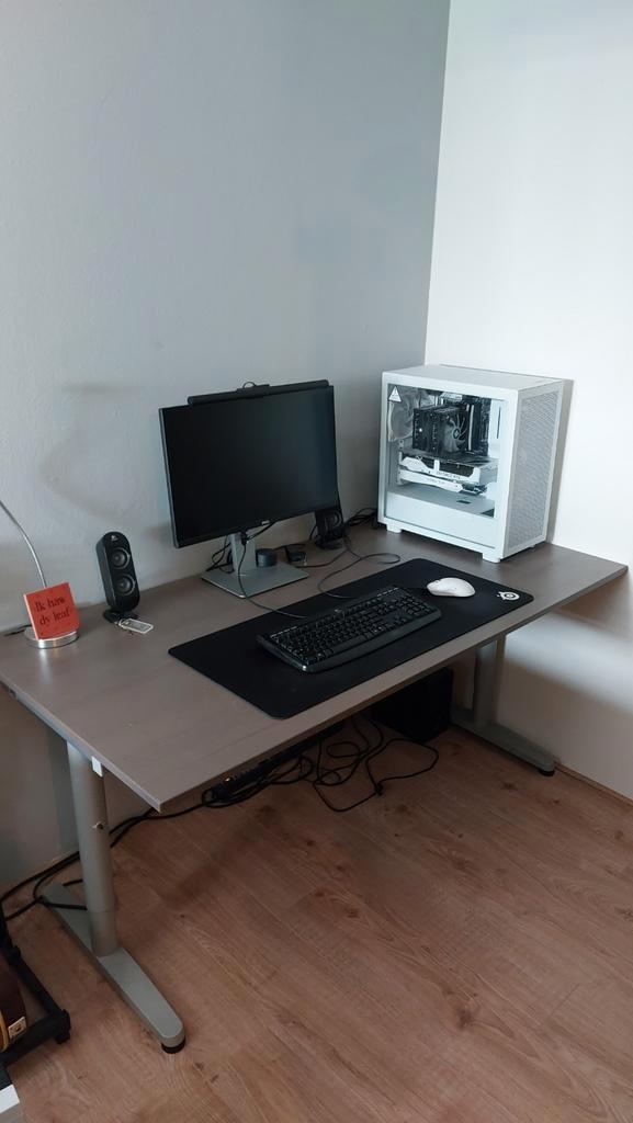 Bureau met bruin eikenblad 160x80, Huis en Inrichting, Bureaus, Gebruikt, Bureau, In hoogte verstelbaar, Ophalen