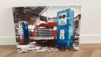 Canvas schilderij - oude rode auto / tankstation, Antiek en Kunst, Ophalen
