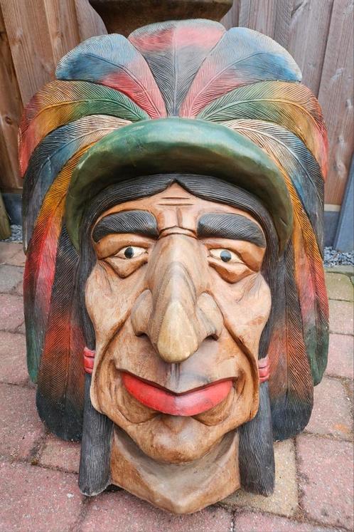 MASSIEF HOUTEN INDIANEN HOOFD 105 CM HOOG, Antiek en Kunst, Kunst | Beelden en Houtsnijwerken, Ophalen