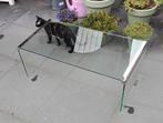 Glazen salontafel met metalen rand, Huis en Inrichting, Tafels | Salontafels, Ophalen, 100 tot 150 cm, 50 tot 100 cm, Minder dan 50 cm