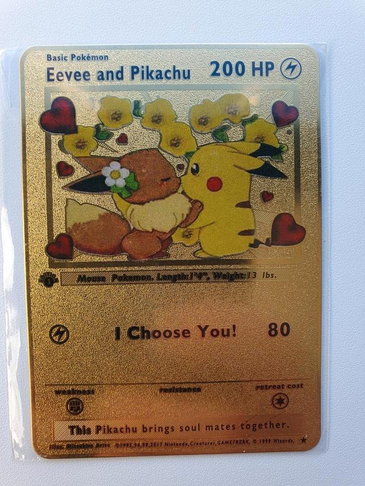 Eevee and Pikachu I Choose You! Hart hartjes Metal Card, Hobby en Vrije tijd, Verzamelkaartspellen | Pokémon, Nieuw, Ophalen of Verzenden