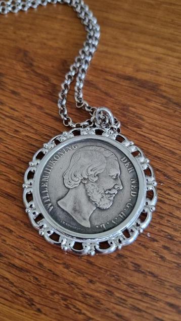 Vintage Zilveren Ketting Collier Munt - 1857 - 2,5 gulden  beschikbaar voor biedingen