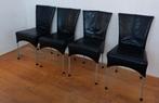 4  Zwarte leren eetkamerstoelen, GRATIS af te halen, Ophalen, Gebruikt, Zwart, Metaal