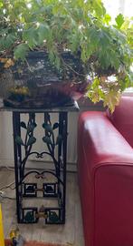 Bijzettafeltje hoog zwartmetaal met groen marmer blad, Ophalen, Minder dan 55 cm, Gebruikt, Vierkant