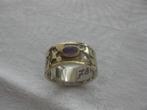 Eerste gehalte zilveren ring met vergulde delen en amethyst., Ophalen, 19 tot 20, Zo goed als nieuw, Met edelsteen