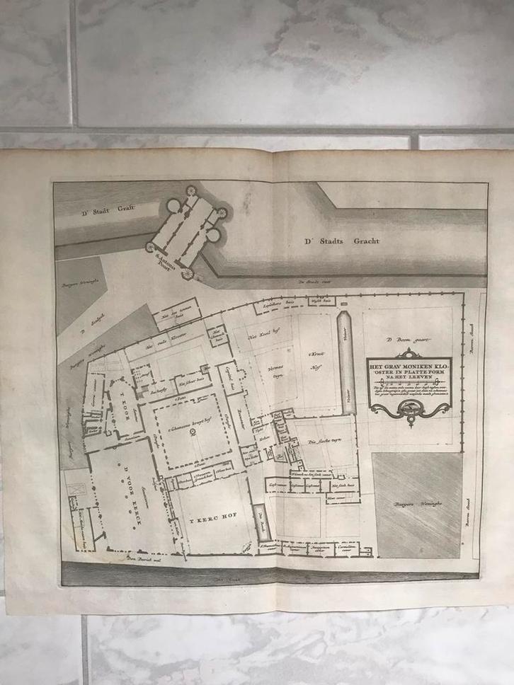 Plattegrond Minderbroederklooster, A'dam, 1578, afb. 29x28cm, Antiek en Kunst, Kunst | Etsen en Gravures, Ophalen of Verzenden