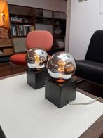 2x Philips bol / kubus / cube lamp, jaren 70 space age, Ophalen, Gebruikt, Dutch spage age, Metaal