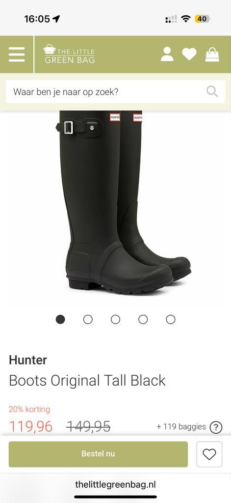 Hunter Original Tall Regenlaarzen Zwart, Kleding | Dames, Schoenen, Zo goed als nieuw, Regenlaarzen, Zwart, Ophalen of Verzenden