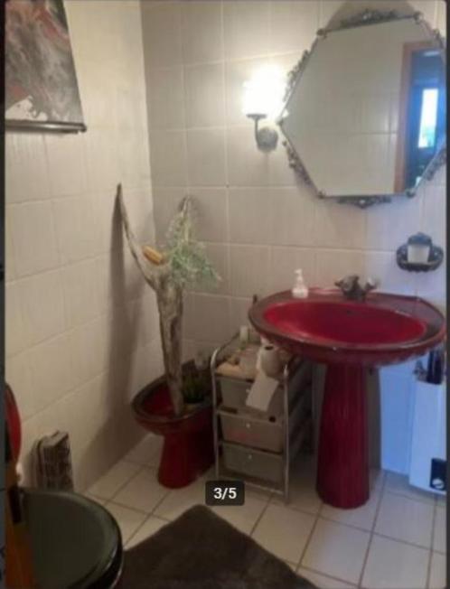 vintage badkamer wastafel + spiegel +wc + lampen + bidet, Verzamelen, Retro, Huis en Inrichting, Ophalen