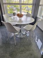 Wit eettafel met stoelen, Huis en Inrichting, Tafels | Eettafels, Ophalen, 50 tot 100 cm, Zo goed als nieuw, Vijf personen of meer
