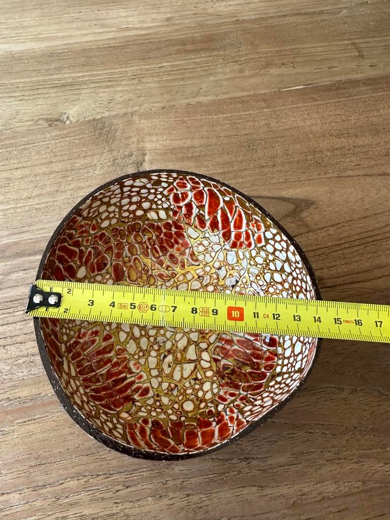 Kokos schaaltje Ibiza Boho stijl rood/goud/wit, Huis en Inrichting, Schaal, Rond, Nieuw, Ophalen of Verzenden