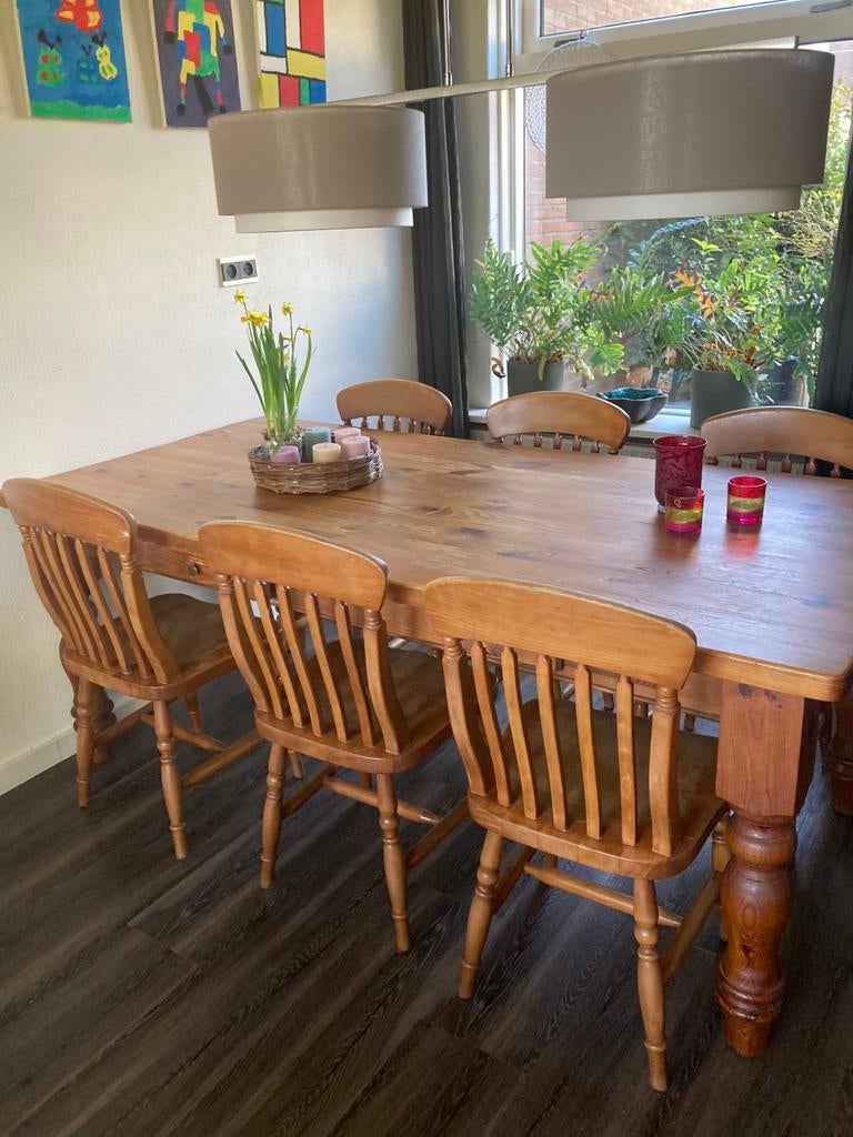 Houten eettafel met stoelen, Huis en Inrichting, Complete eetkamers, Ophalen, Gebruikt