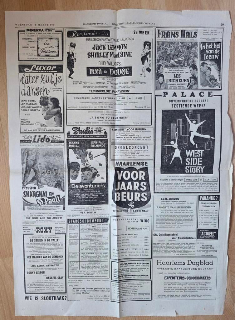 Bioscoop pagina Haarlemse Dagblad 11 maart 1964, Ophalen of Verzenden, 1960 tot 1980, Tijdschrift