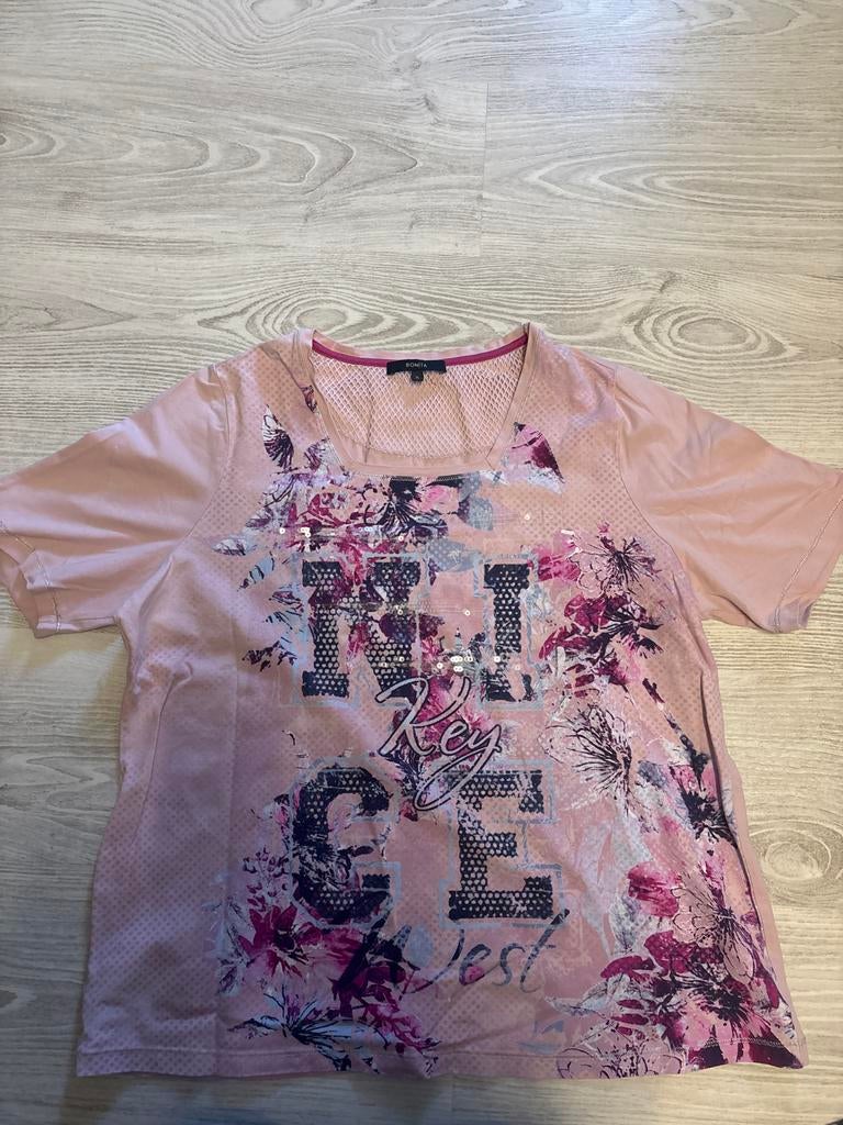 Bonita XL shirt met bloemenprint en pailletten, Maat 46/48 (XL) of groter, Ophalen of Verzenden, Korte mouw, Roze