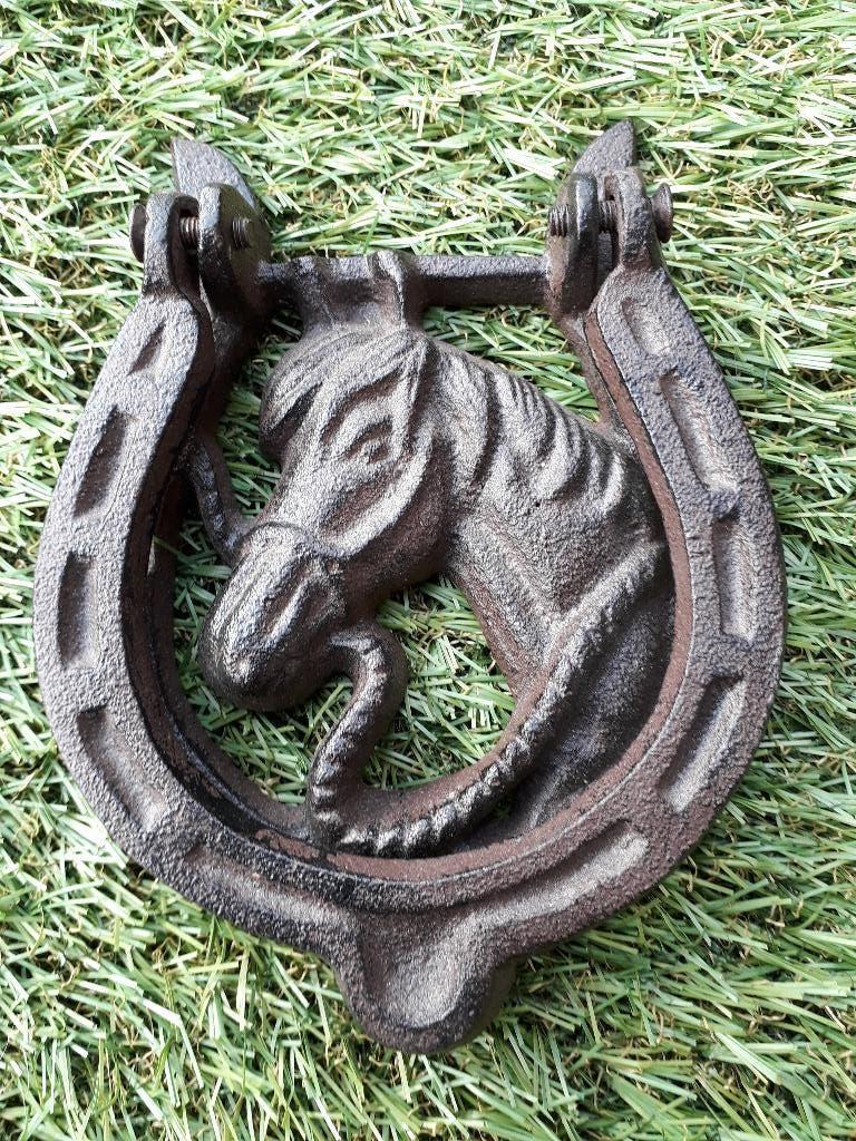 nieuw gietijzeren deurklopper deurbel paard paardenhoofd, Ophalen of Verzenden, Nieuw
