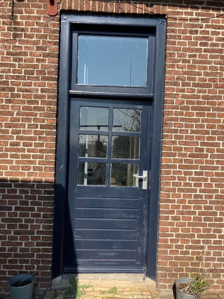 Hardhouten buitendeur met glas deur voor een boerderij, Doe-het-zelf en Verbouw, Deuren en Horren, Gebruikt, 80 tot 100 cm, 215 cm of meer