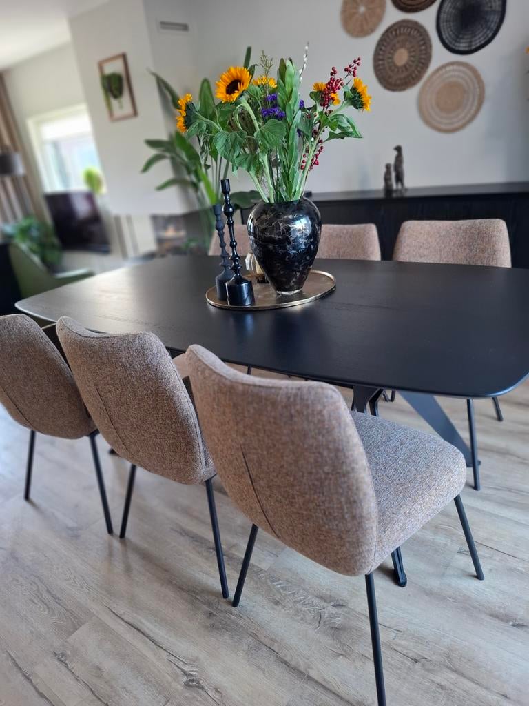 Complete eetkamer, Ophalen of Verzenden, Zo goed als nieuw, Zwart, Vijf, Zes of meer stoelen