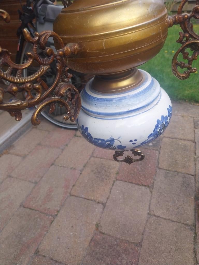 Mooie Hanglamp met Wit Glazen Kap en Glazen Kelk, Gebruikt, Ophalen of Verzenden, Klassiek, Vintage, Glas