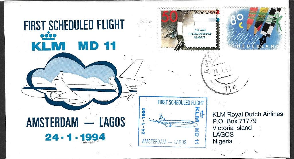 H-2 Eerste vlucht KLM Amsterdam-Lagos januari 1994 B, Ophalen, Envelop