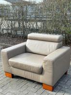 L bank met love chair en slaapbank - echt leer Mocca Hermes, 250 tot 300 cm, Ophalen of Verzenden, Zo goed als nieuw, Rechte bank