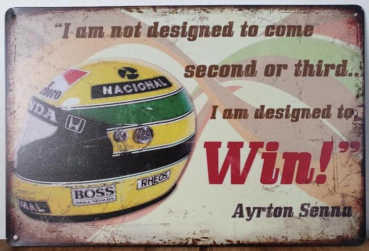Ayrton Senna Formule 1 helm reclamebord van metaal wanddeco, Verzamelen, Automerken, Motoren en Formule 1, Nieuw, Formule 1, Ophalen of Verzenden
