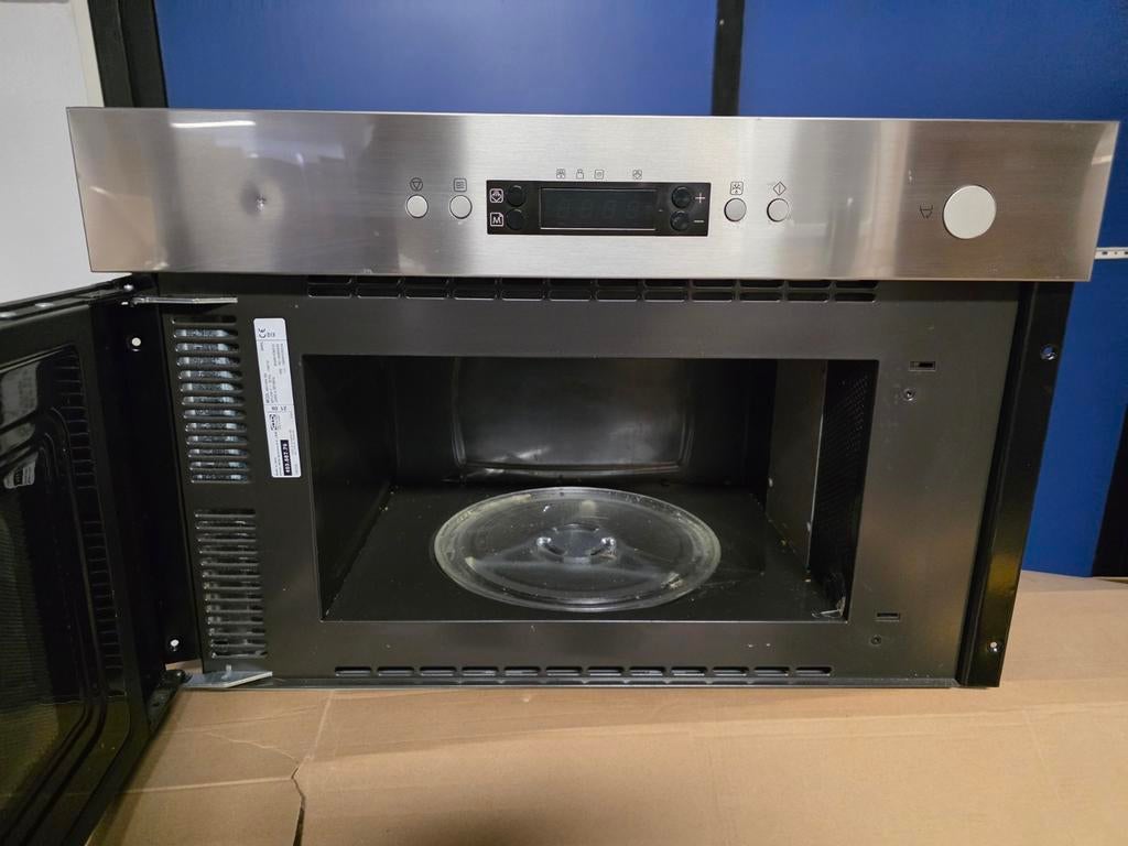 Inbouw magnetron 38 cm rvs hoog  met draaiplateau, Ophalen of Verzenden, Inbouw, Draaiplateau, 45 tot 60 cm