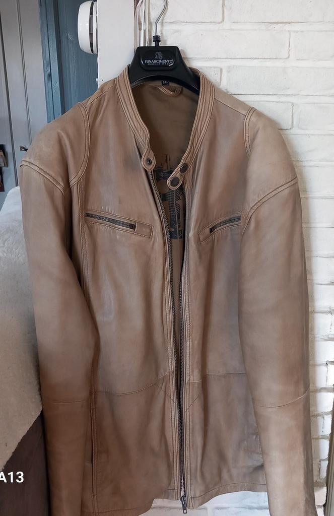 Leren herenzomer jas., Ophalen, Bruin, Aim., Maat 56/58 (XL)