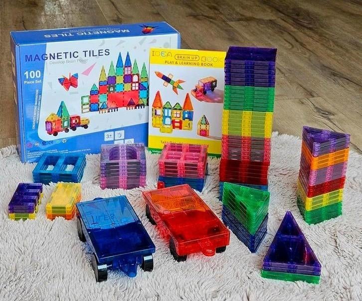 Magnetic Tiles | 100 delig | 2 auto's | Nieuw | 7,5 x 7,5 cm, Stichting Servitium, Info@stichtingservitium.nl, Nieuw, Ophalen of Verzenden