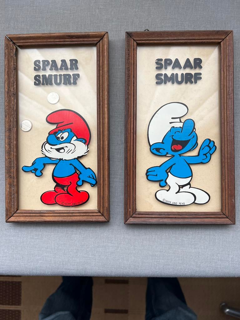 Vintage Smurfen Spaarpotten in Lijst - Grote Smurf & Koksmur, Verzamelen, Smurfen, Ophalen of Verzenden, Gebruikt, Grote Smurf