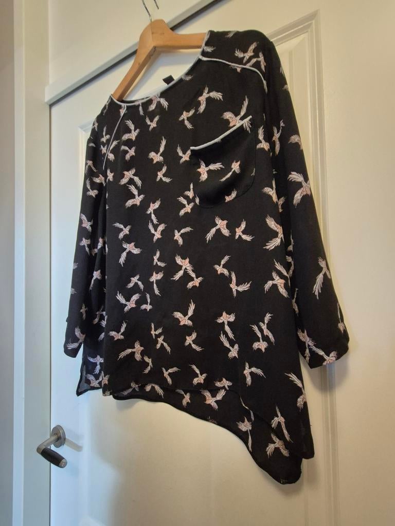 Primark blouse met vogelprint, Ophalen of Verzenden, Zo goed als nieuw, Maat 46/48 (XL) of groter, Wit