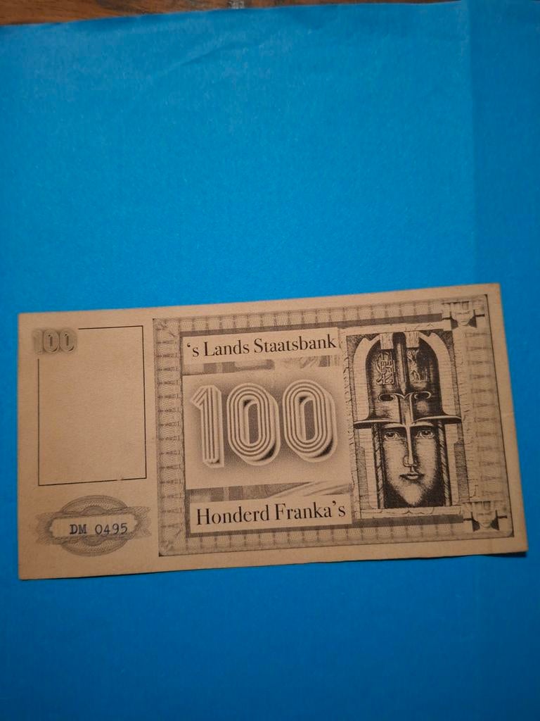 100 Franka schoolgeld Biljet uit 1945
Serie DM, Ophalen of Verzenden, 100 gulden, Los biljet