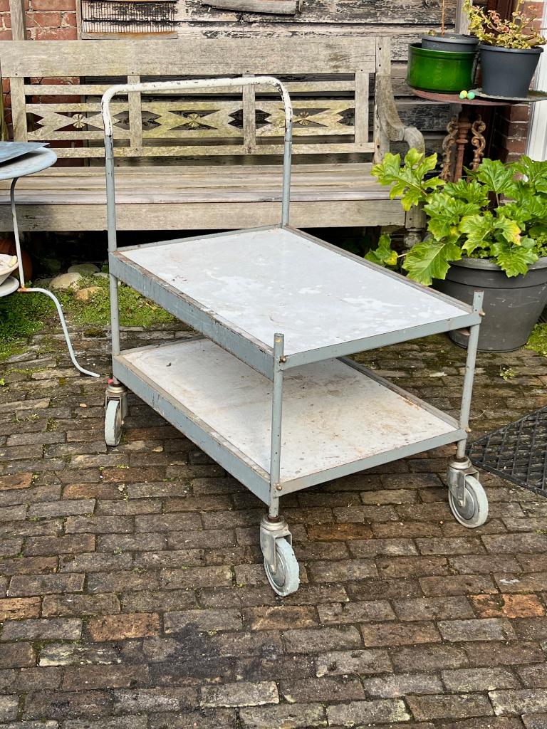 Handige Plateauwagen 55x80cm met Twee Plateaus met Duwbeugel, Ophalen, Gebruikt, Minder dan 70 cm
