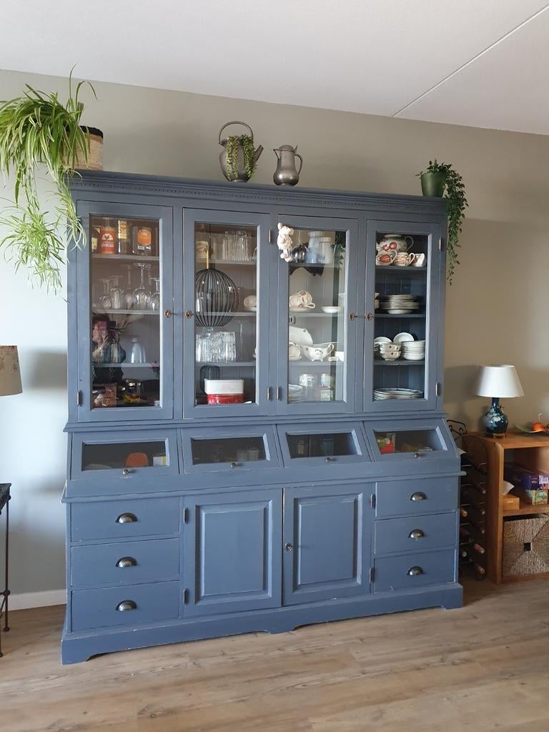 Blauwe servieskast, Huis en Inrichting, Kasten | Buffetkasten, Gebruikt, 200 cm of meer, 25 tot 50 cm, 50 tot 100 cm